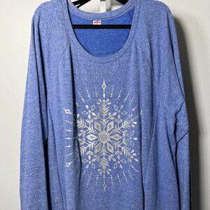 Holiday Time Heather Blue Winter Glitter Snowflake Blouse Tee SZ 4X